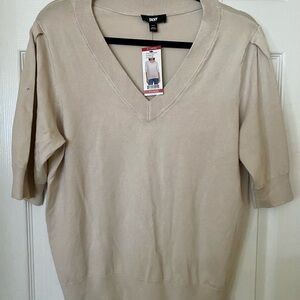 DKNY Beige V-Neck Women's Top